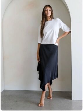 Bytess Layla Black Asymmetrical Midi Skirt